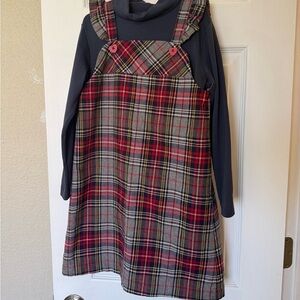 The Beaufort Bonnet Company Red, Grey, Navy Plaid Jumper with Navy Turtleneck